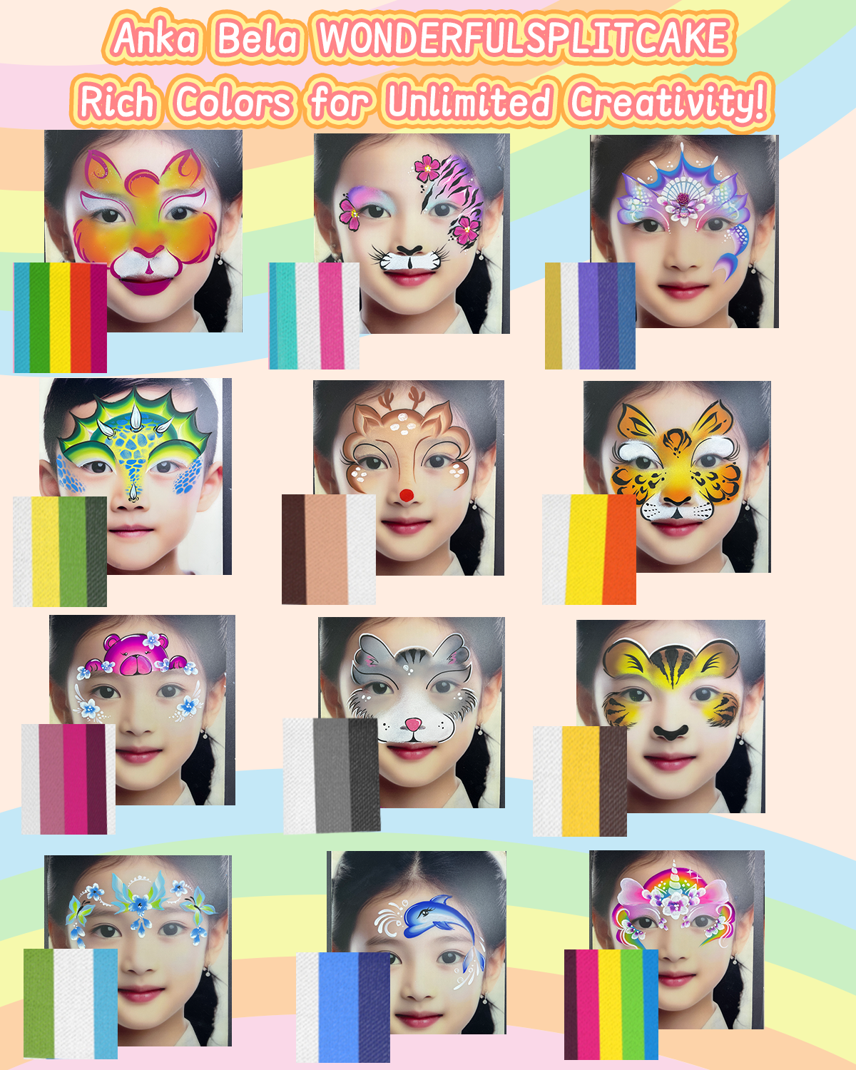 12-Color Animal Palette – Bright & Blendable Face & Body Paint for Creative Designs