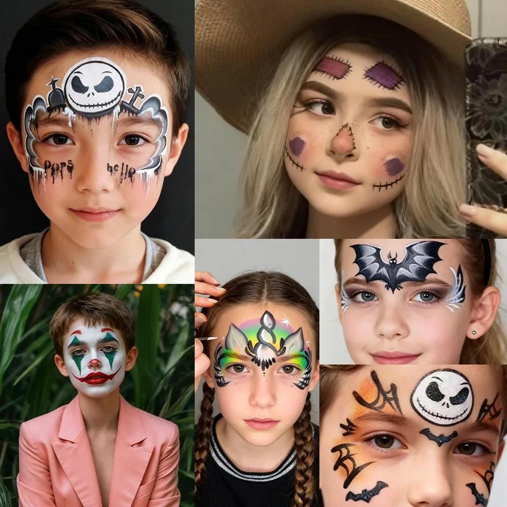 Halloween Face Paint Kit – 12 Dual-Color Pans (24 Shades)+ Free Halloween Tutorials