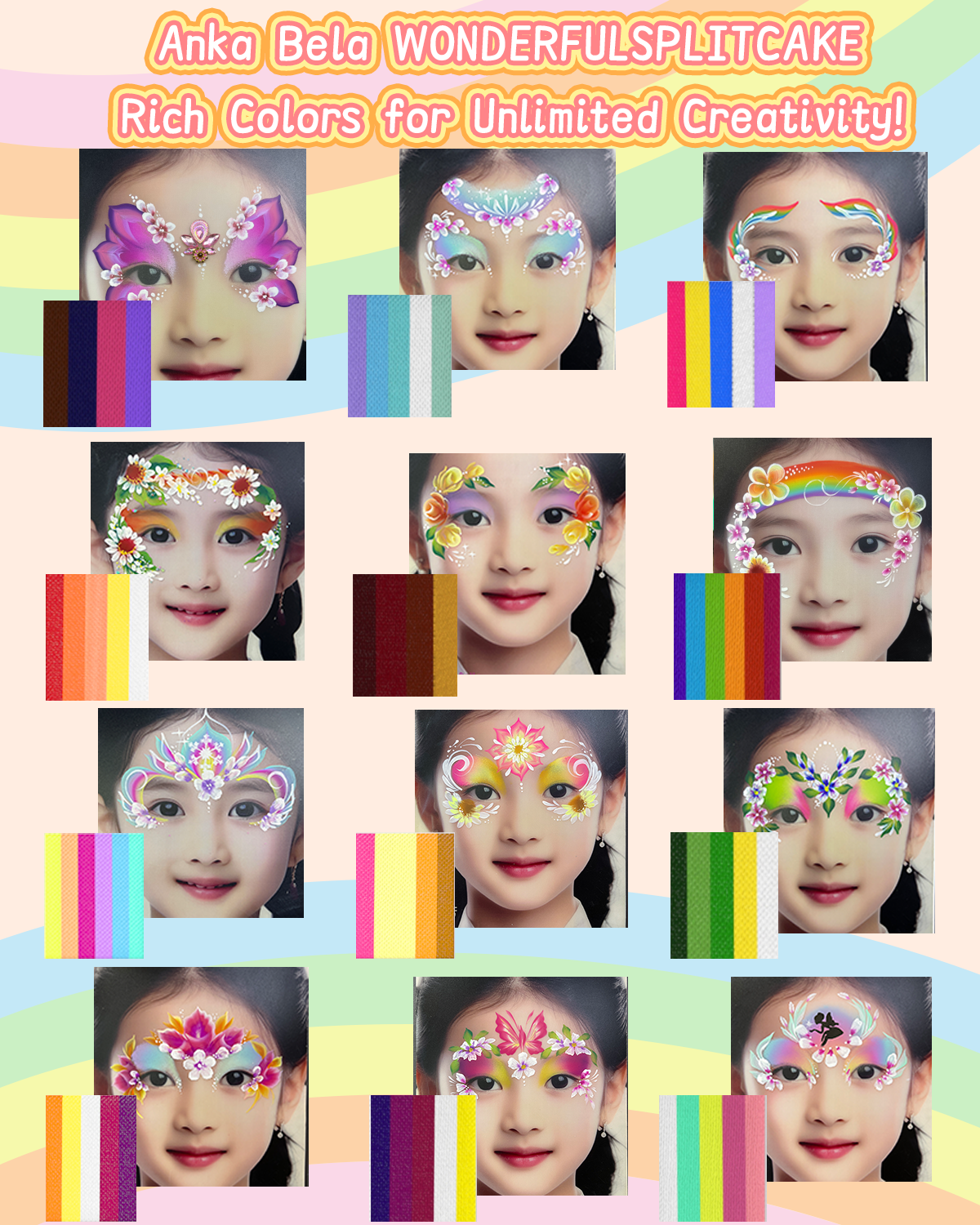 12-Color Kaleidoscope Face Paint Palette – Vibrant & Professional Body Art Set