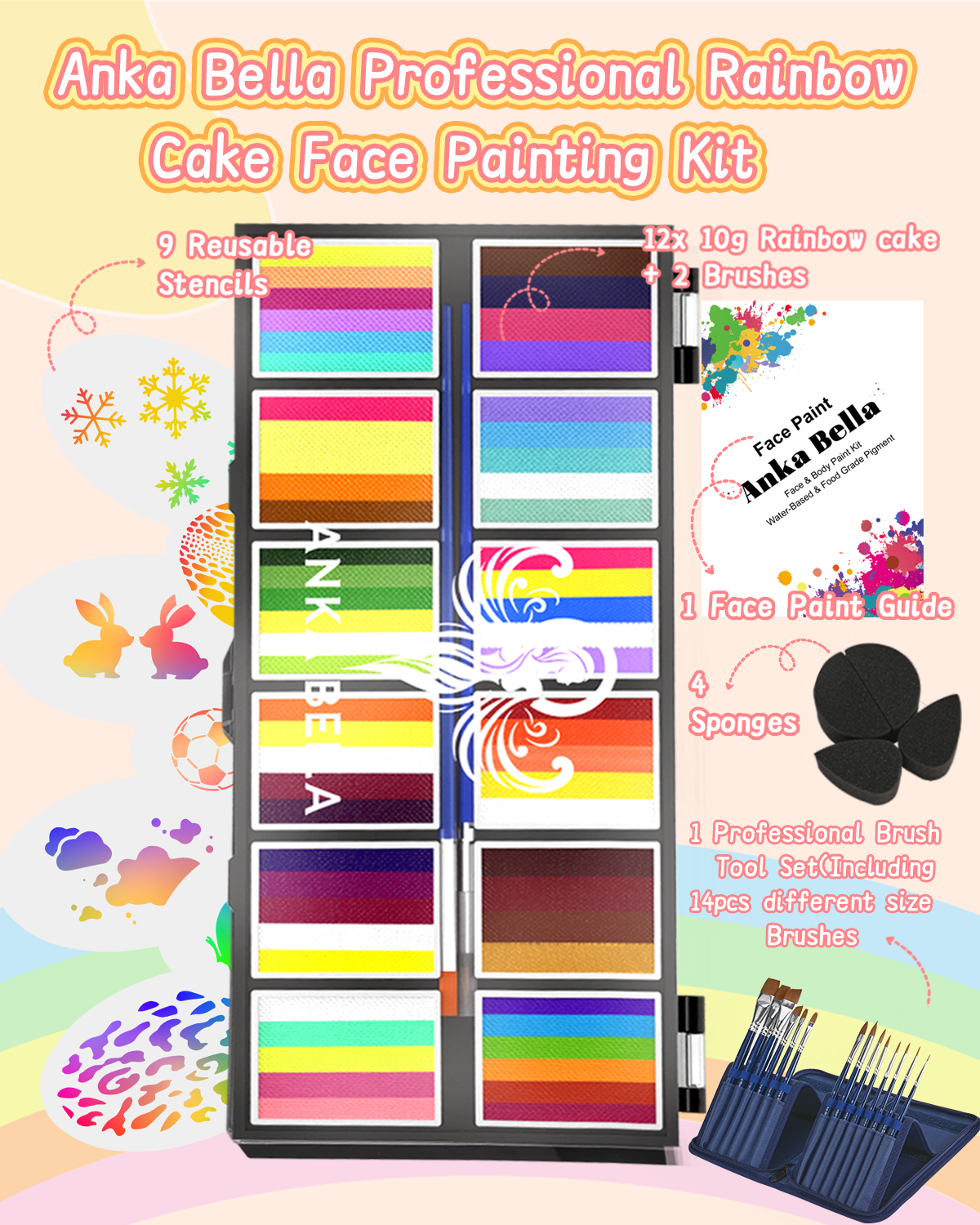 12-Color Kaleidoscope Face Paint Palette – Vibrant & Professional Body Art Set