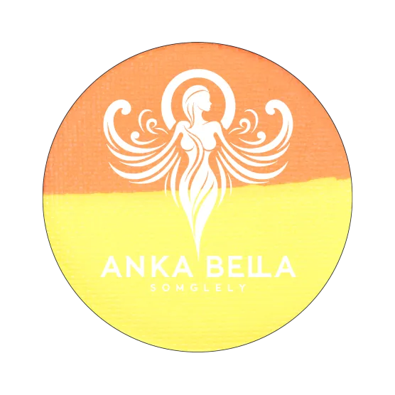 Pintura facial redonda de pastel amarillo y naranja ankabellaPintura facial, Anka bella