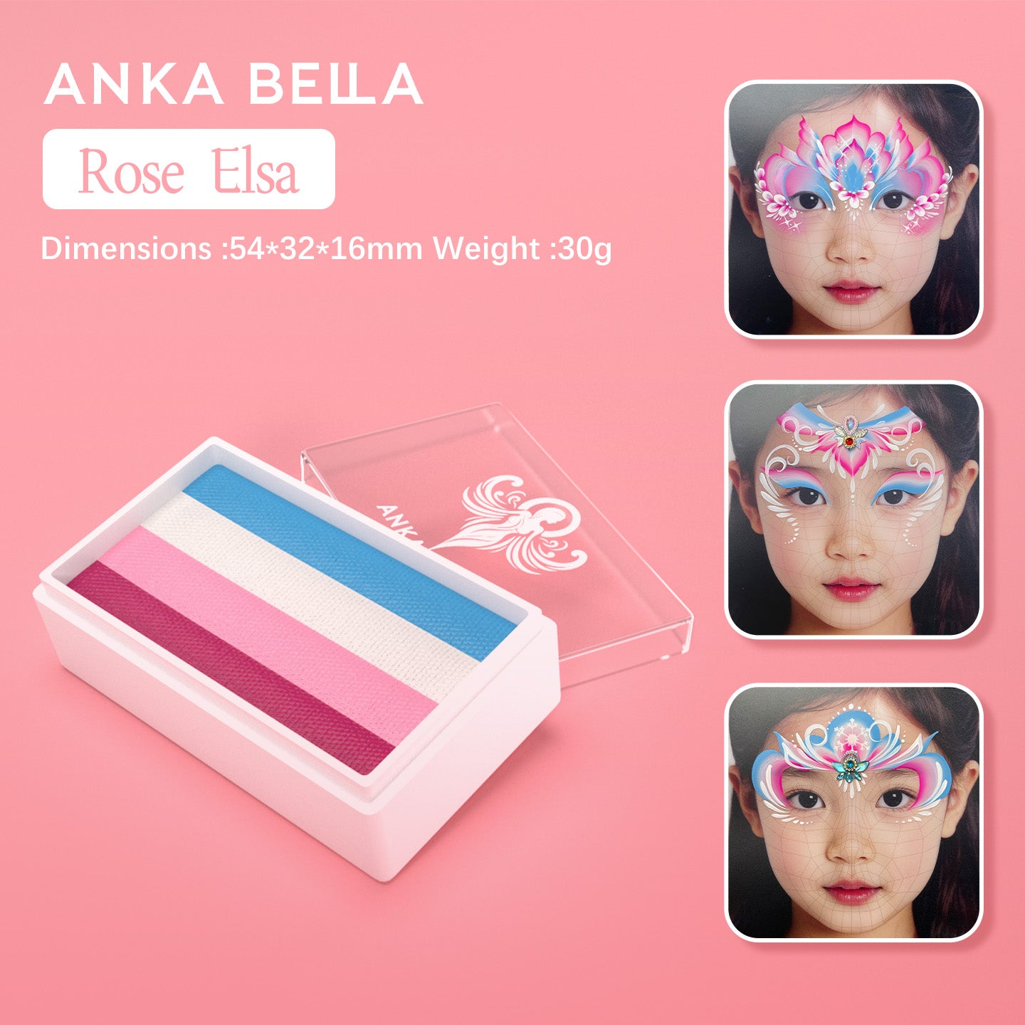 Rose Elsa Rainbow Strips Face Paintings, Anka Bella