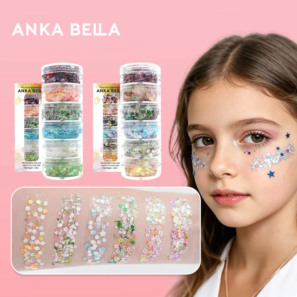 Anka Bella 6 layer stacked body glitter set Style B colorful flower sequins for face body makeup