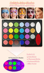 Anka Bella face paint palette showing bright, opaque colors used for ice princess, tiger, butterfly and zombie designs.