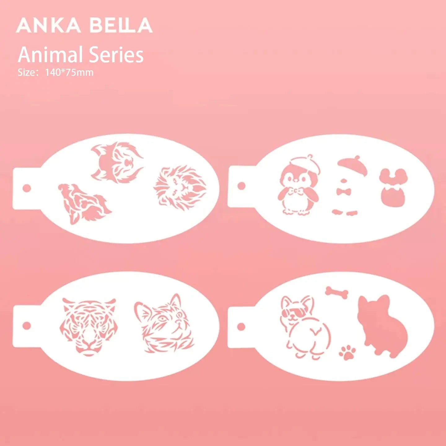 AnkaBella Animal Series face paint stencils, tiger lion penguin corgi patterns for face painting