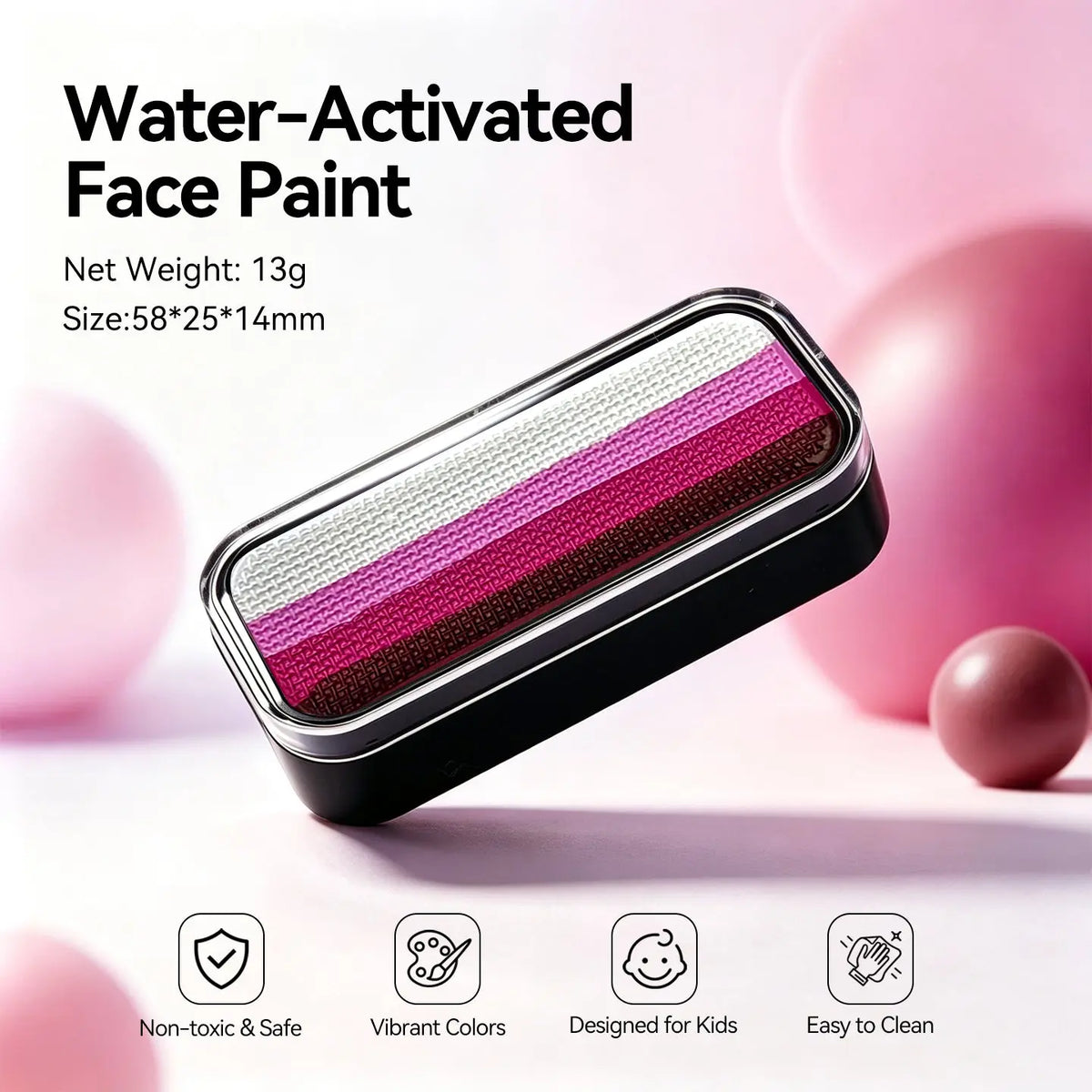 Premium Anka Bella professional water-based kids face paint palette, 4 gradient pink shades portable metal tin for costume face painting