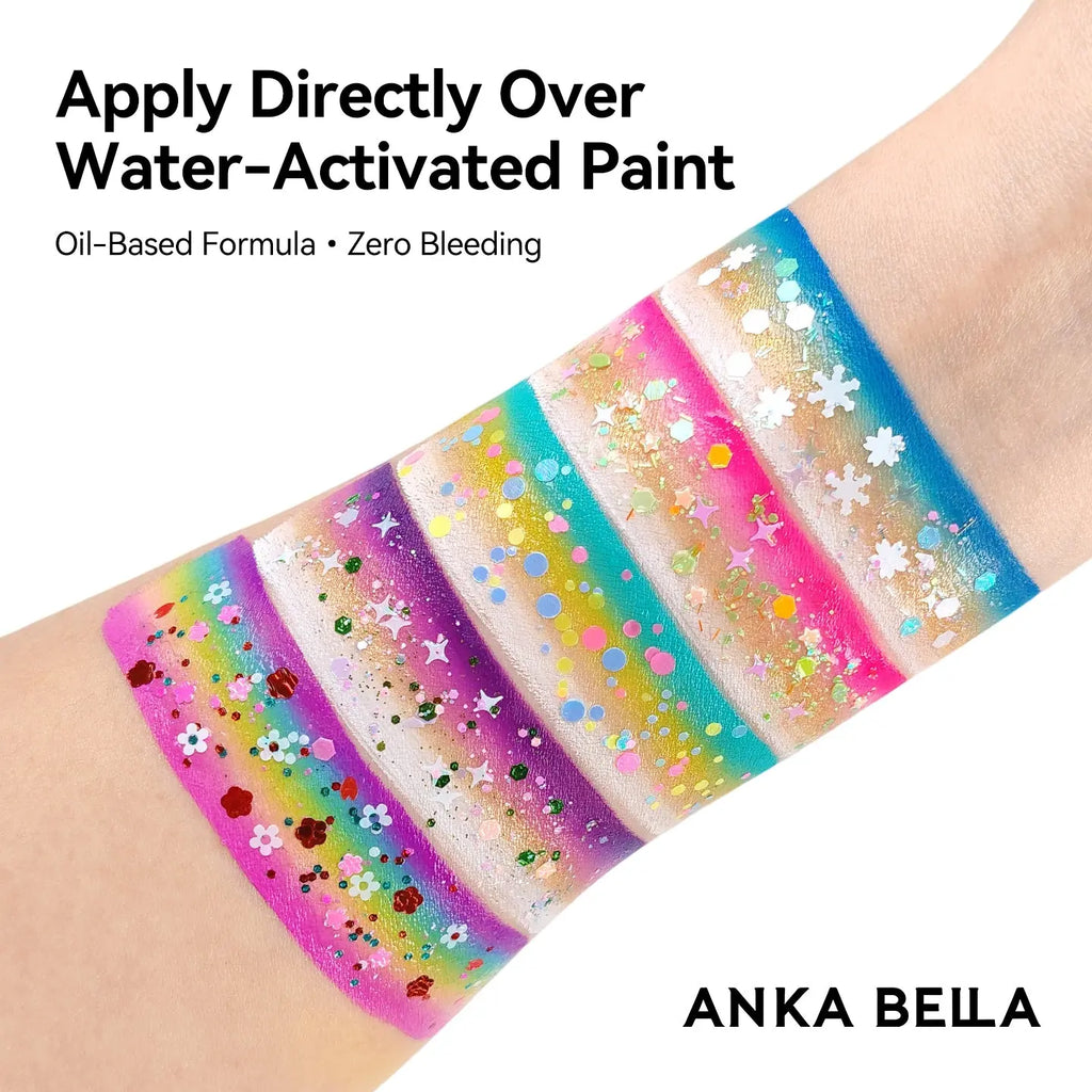 Anka Bella Iridescent Green Blue Pink Glitter, Mixed Leaf Petal Round Sequins for Face & Body Makeup Anka Bella