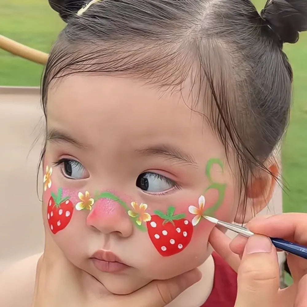 Strawberry Face Painting Set – Featured in Viral TK & FB Videos, Includes Paints and Brushes