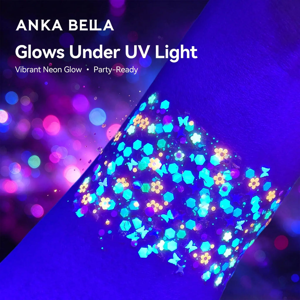Anka Bella Iridescent Flower Glitter, Skin-safe Petal Sequins for Face & Body Art, Festival Makeup Anka Bella