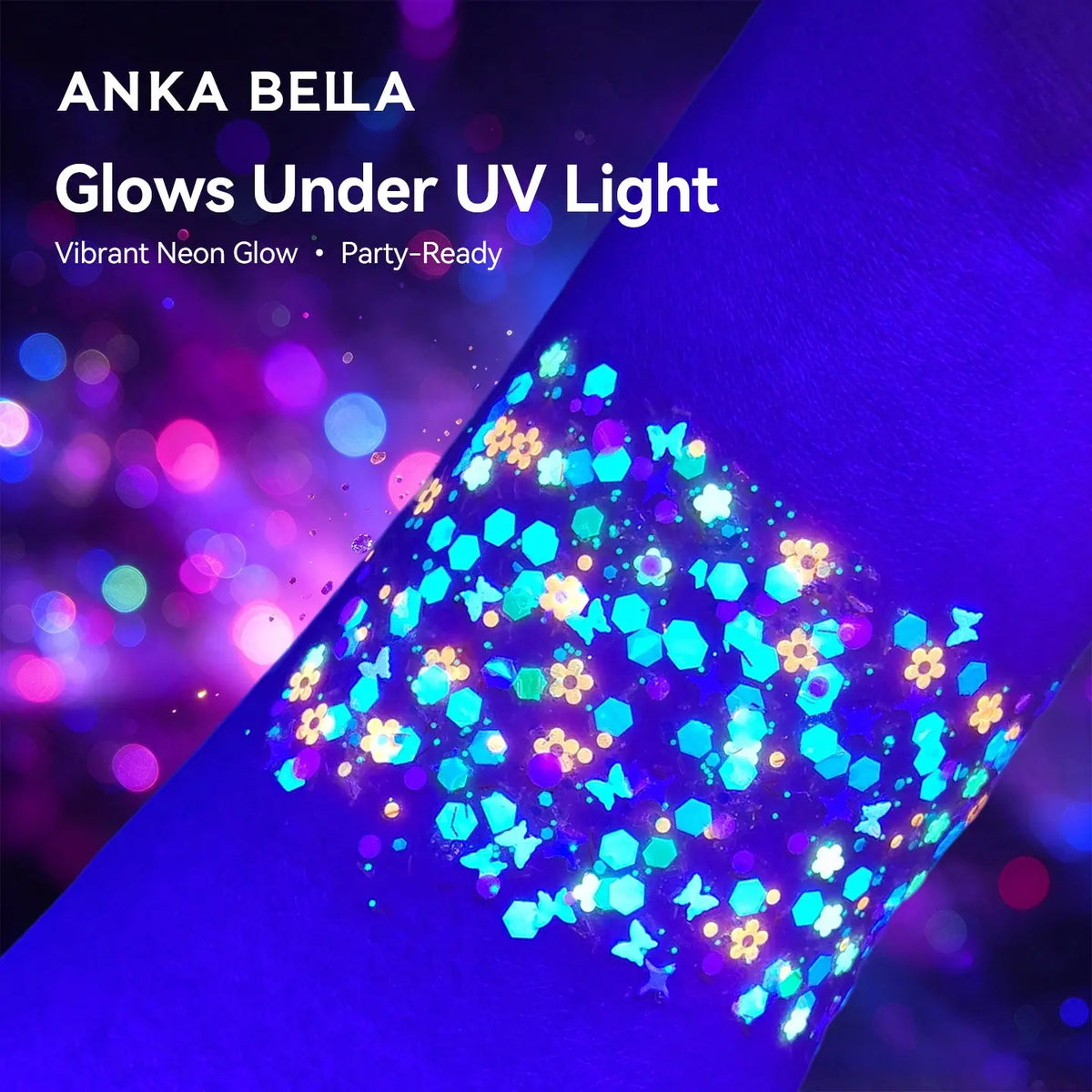 Anka Bella Iridescent Flower Glitter, Skin-safe Petal Sequins for Face & Body Art, Festival Makeup Anka Bella