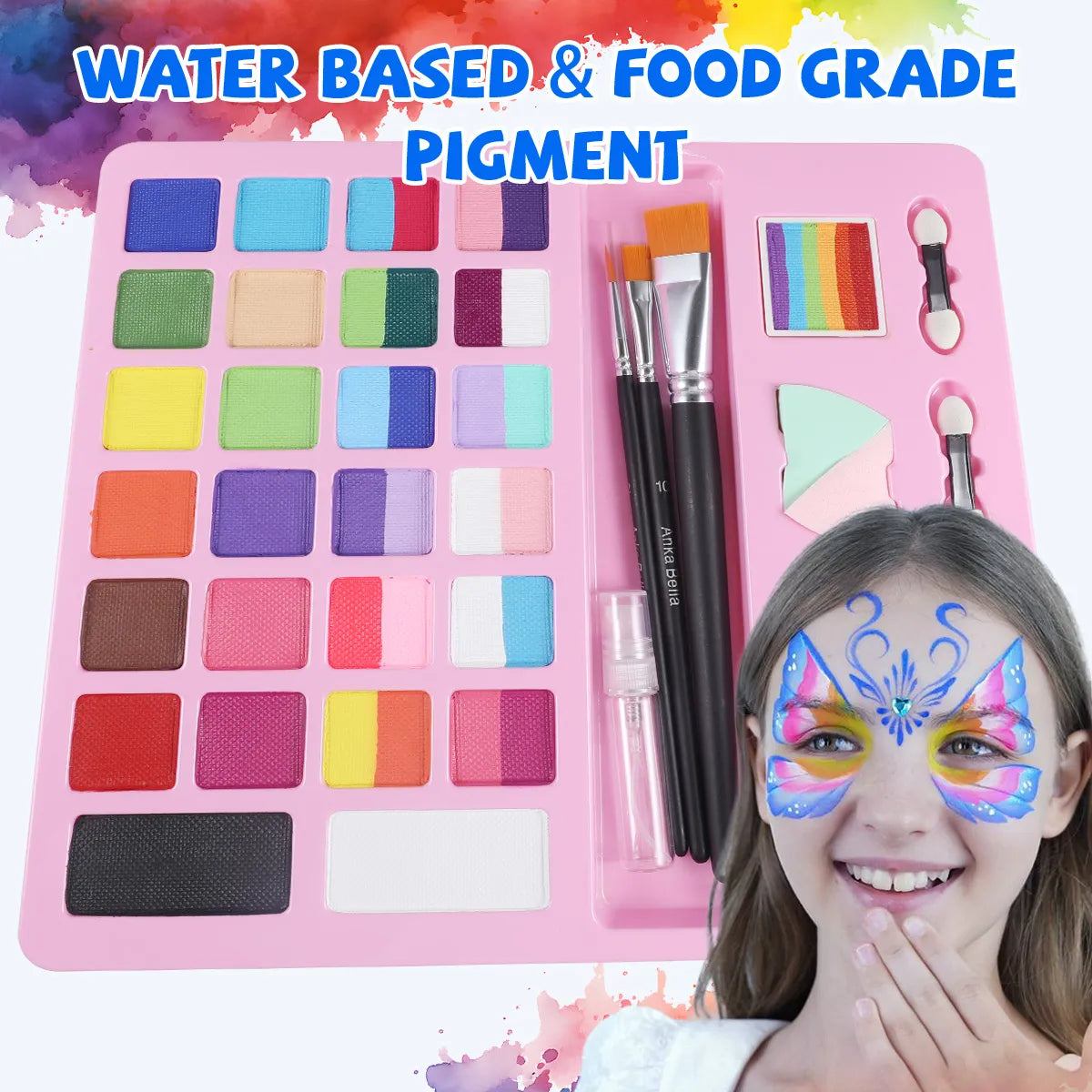 24-Color Face Painting Kit for Kids – Safe,  Fun with 30 Free Tutorial Videos Anka Bella