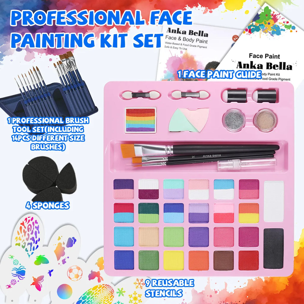 24-Color Face Painting Kit for Kids – Safe,  Fun with 30 Free Tutorial Videos Anka Bella