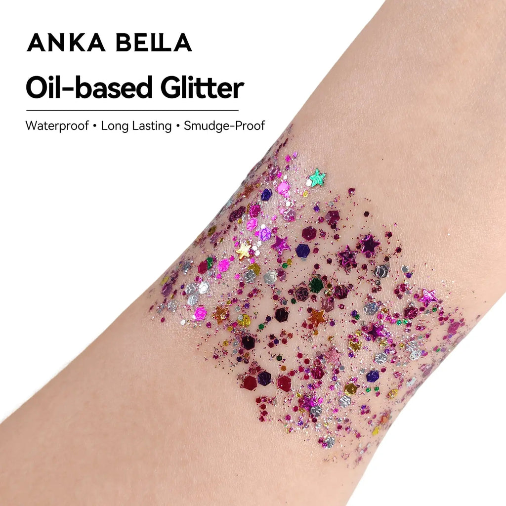 Anka Bella Iridescent Pink Multi Glitter, Safe Face Body Glitter for Festival Makeup Anka Bella