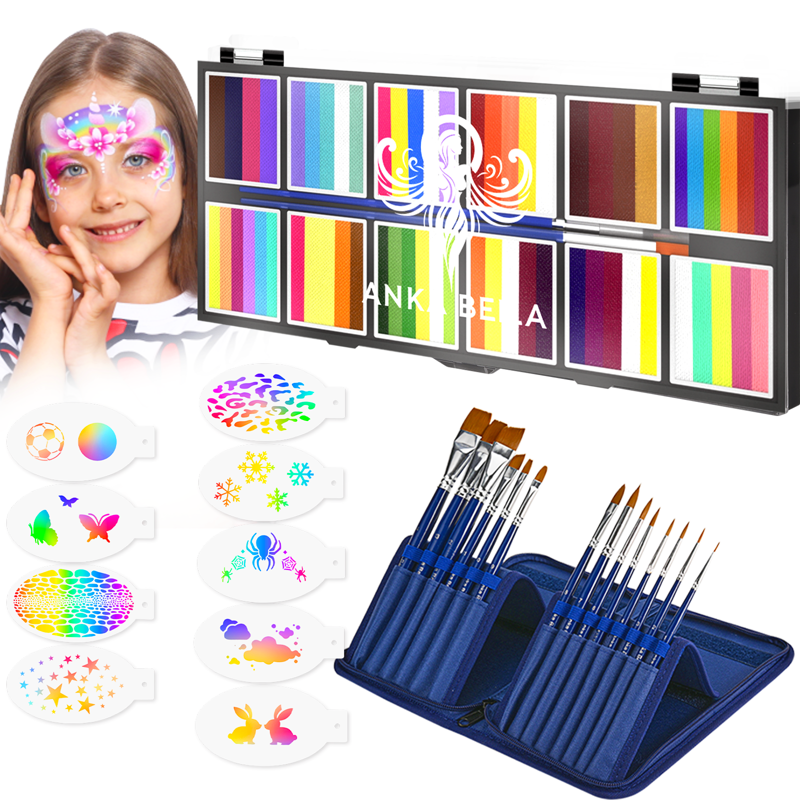 12-Color Kaleidoscope Face Paint Palette – Vibrant & Professional Body Art Set