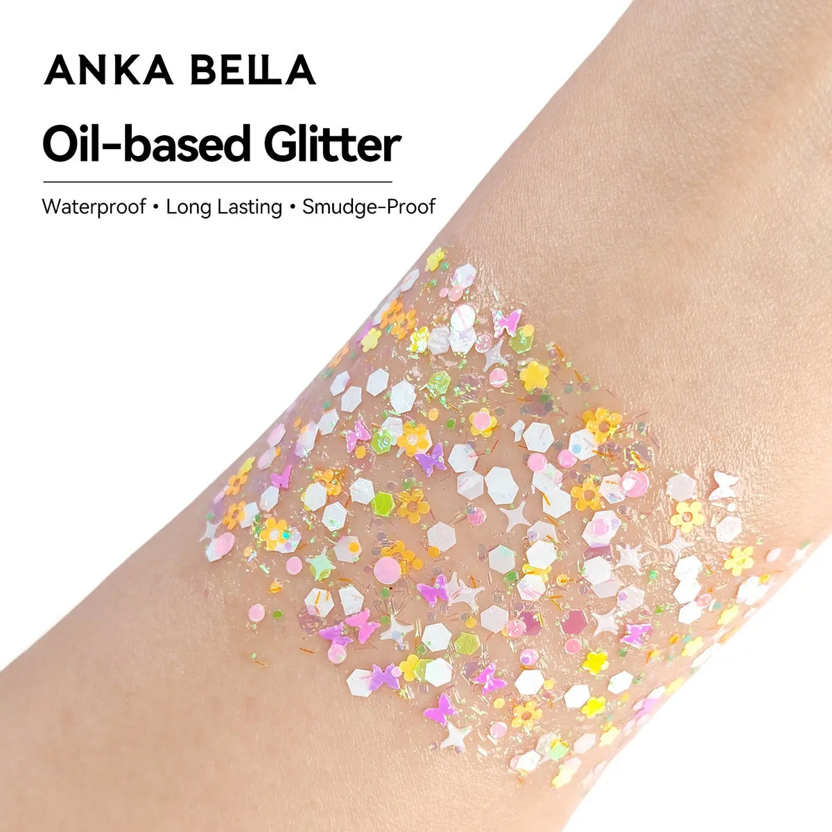 Anka Bella Iridescent Flower Glitter, Skin-safe Petal Sequins for Face & Body Art, Festival Makeup Anka Bella