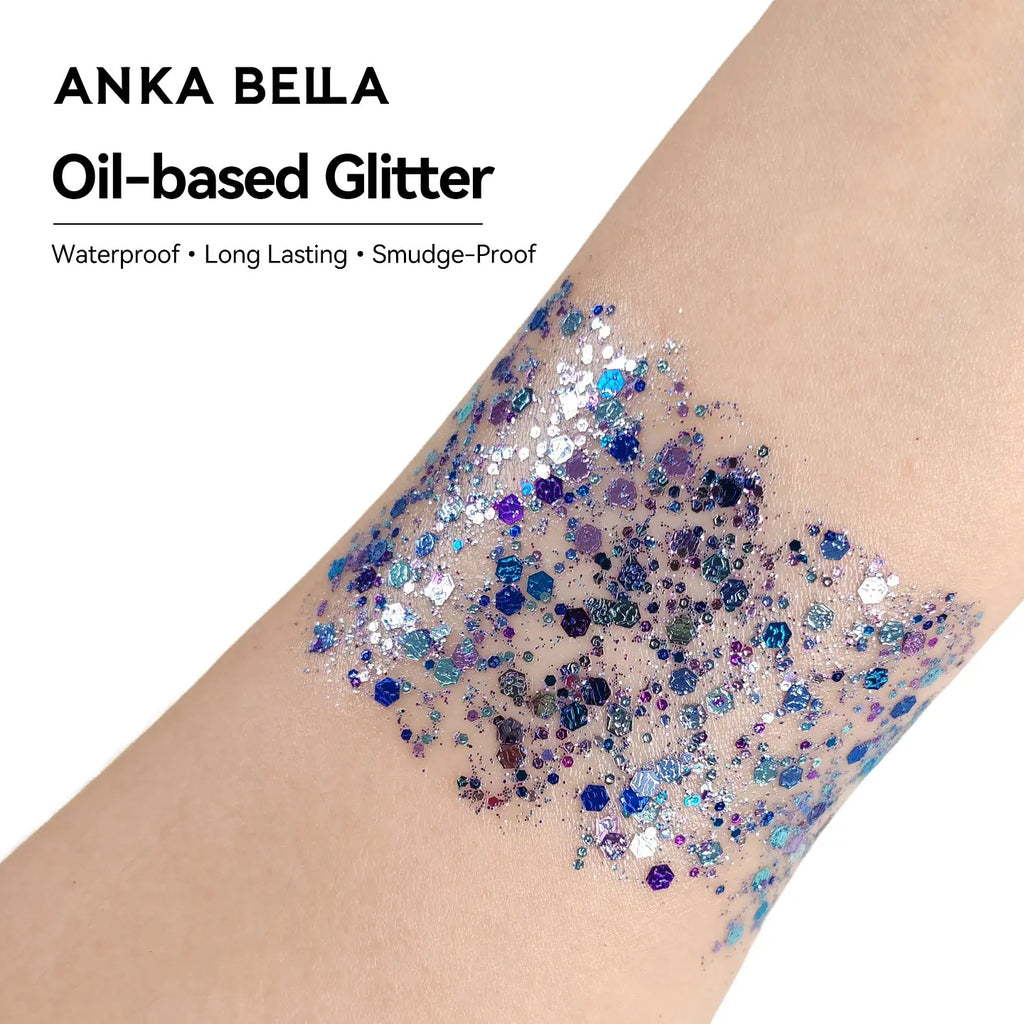 Anka Bella Iridescent Silver Blue Glitter, Safe Face Body Glitter for Festival Makeup Anka Bella