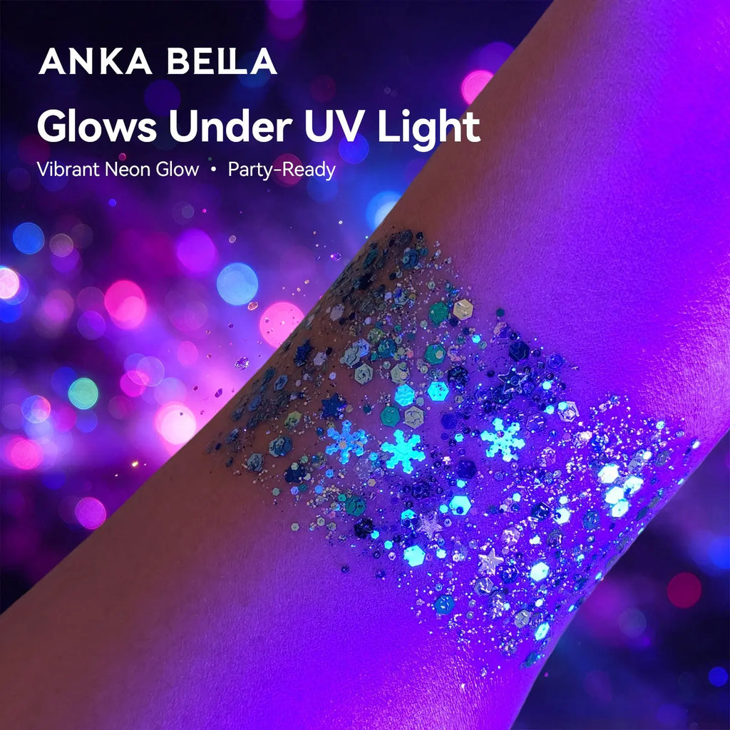 Anka Bella Iridescent Blue Silver Glitter, Safe Face Body Glitter for Festival Makeup Anka Bella