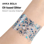 Anka Bella Iridescent Blue Silver Glitter, Safe Face Body Glitter for Festival Makeup Anka Bella