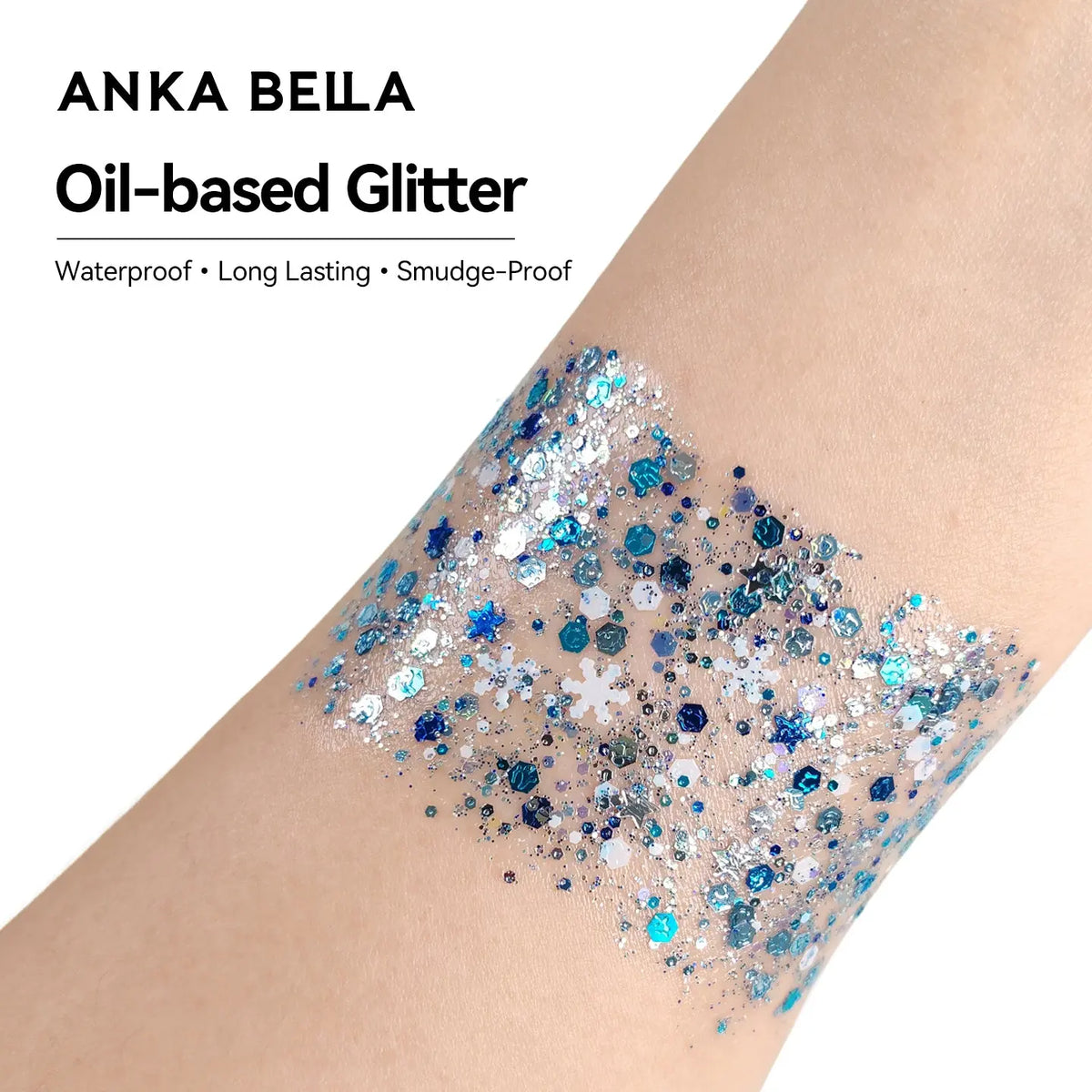 Anka Bella Iridescent Blue Silver Glitter, Safe Face Body Glitter for Festival Makeup Anka Bella