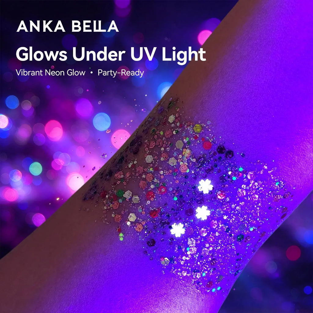 Anka Bella Iridescent Purple Pink Green Glitter, Safe Face Body Glitter for Festival Makeup Anka Bella