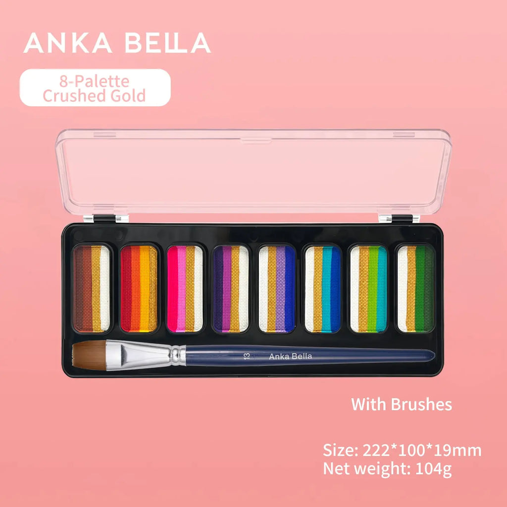 Anka Bella 8‑Palette Crushed Gold Series split cake face paint palette metallic gold rainbow face body paint