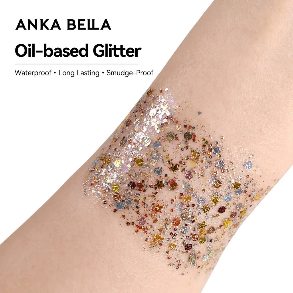 Anka Bella Iridescent Black Gold Red Glitter, Safe Face Body Glitter for Festival Makeup Anka Bella