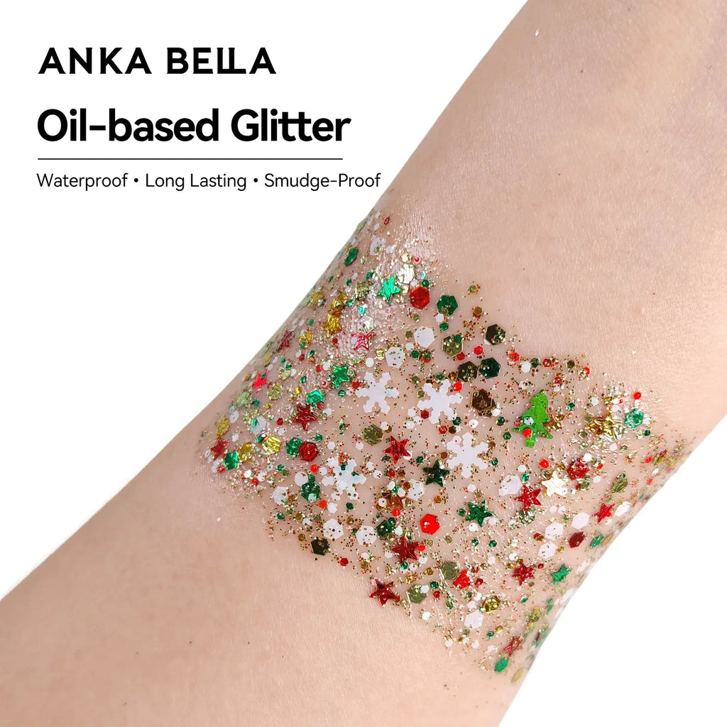 Anka Bella Iridescent Red Green Gold Glitter, Safe Face Body Glitter for Christmas Makeup Anka Bella
