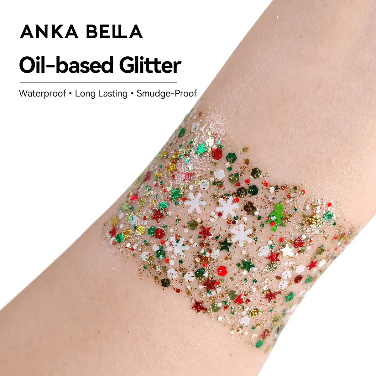 Anka Bella Iridescent Red Green Gold Glitter, Safe Face Body Glitter for Christmas Makeup Anka Bella