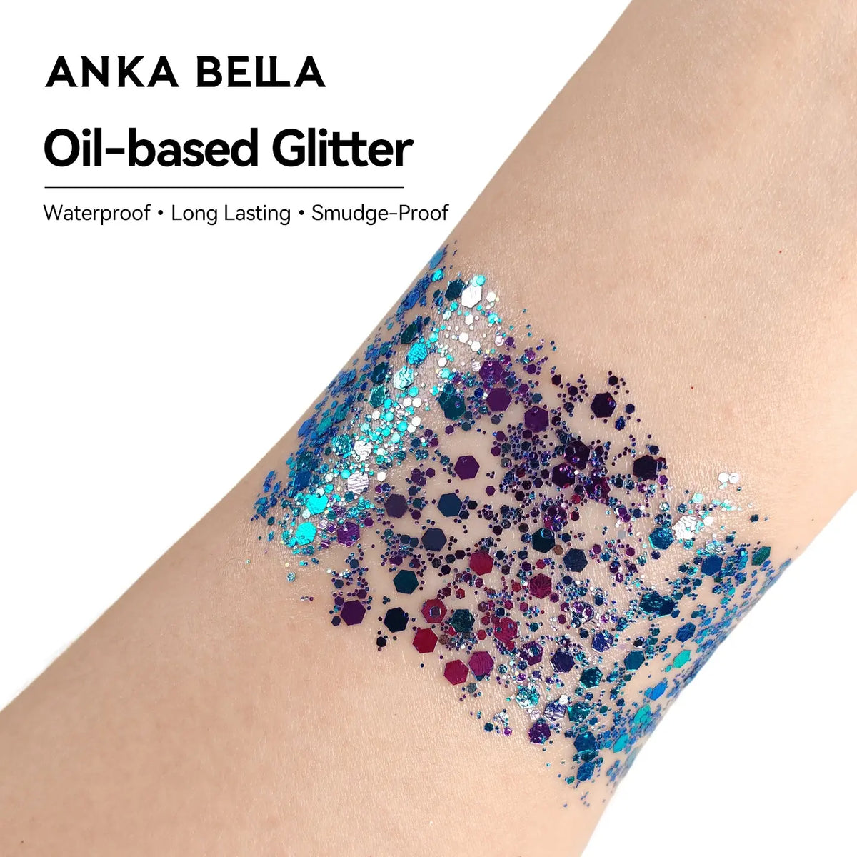 Anka Bella Iridescent Black Blue Purple Glitter, Safe Face Body Glitter for Festival Makeup Anka Bella