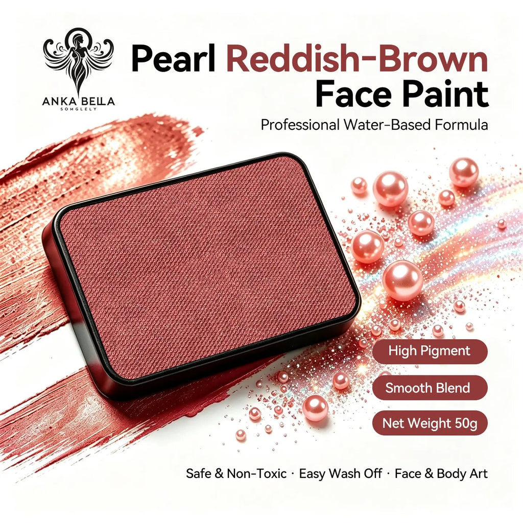 Anka Bella Pearl Reddish‑Brown solid face paint cake 50g water‑based professional face body art paint high pigment shimmer warm pearl reddish‑brown