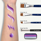 Anka Bella face paint swatch on arm with face painting brushes,Purple Magenta Lavender White