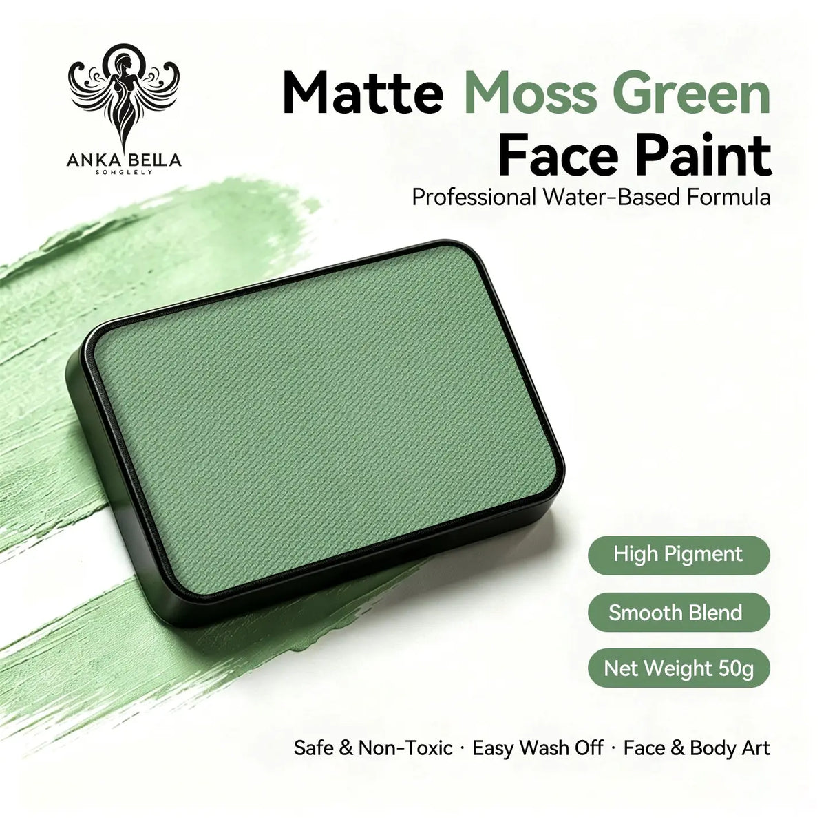 Anka Bella 50g matte moss green face paint, water based smooth blend body paint