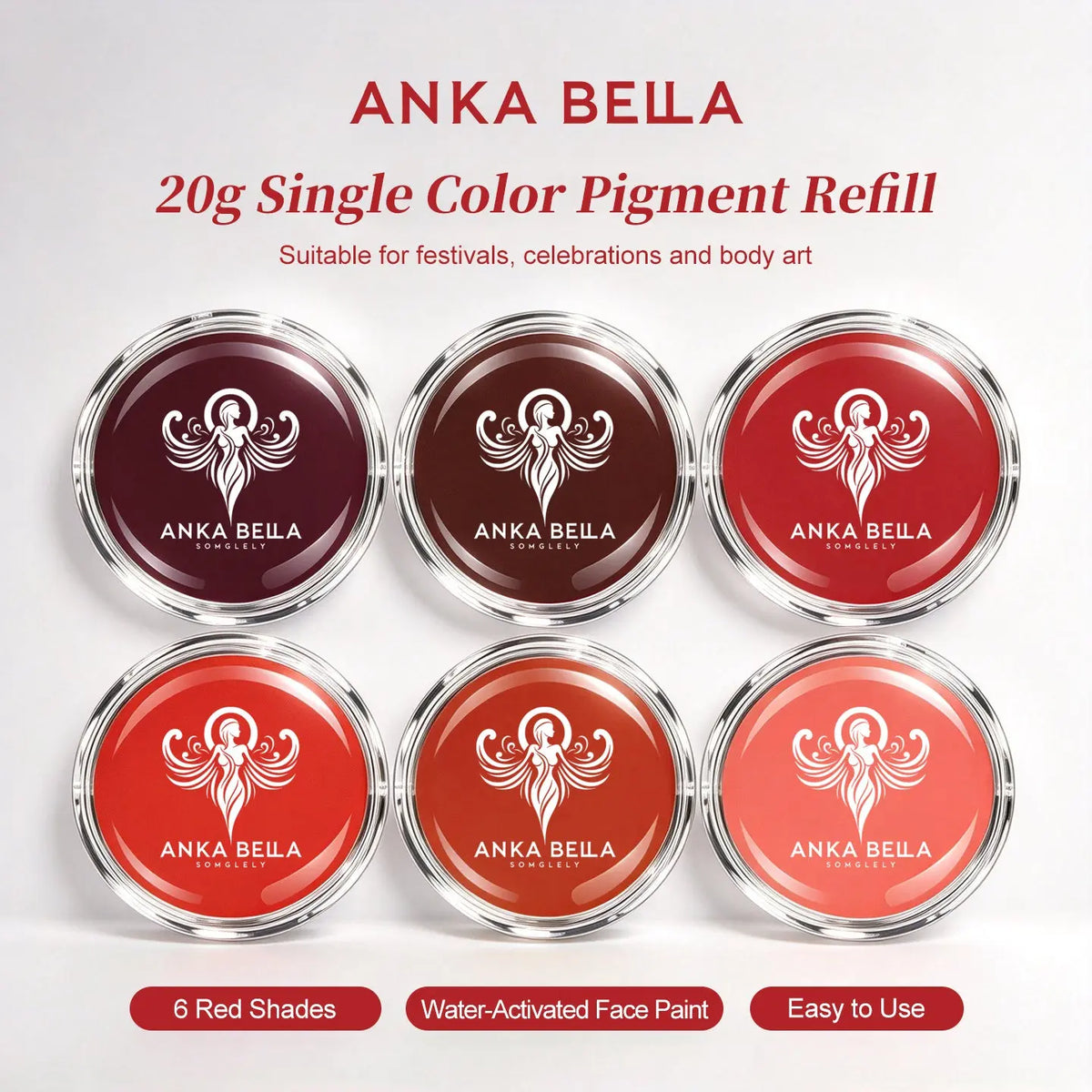 Anka Bella 6 shades red 20g single color water activated face paint refill
