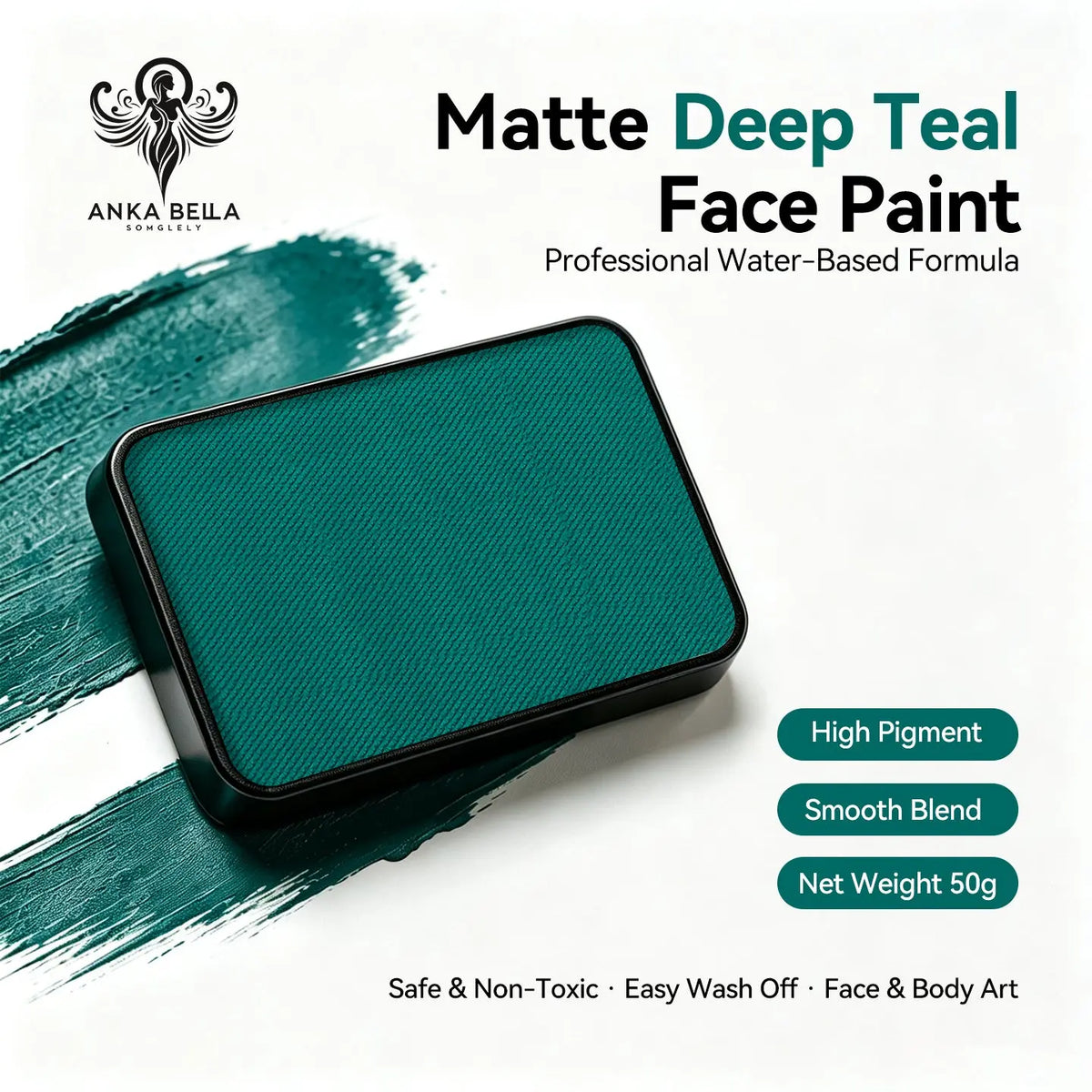 Anka Bella 50g matte deep teal face paint, water based smooth blend body paint