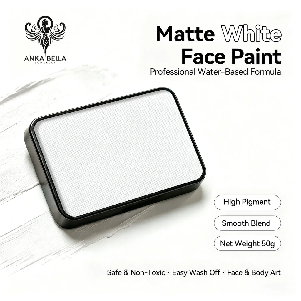 Anka Bella Matte White solid face paint cake 50g, professional water‑based high pigment bright matte white face and body art paint