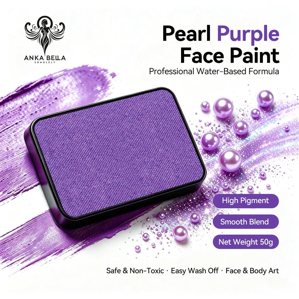 Anka Bella Pearl Purple solid face paint cake 50g water‑based professional face body art paint high pigment shimmer rich pearl purple