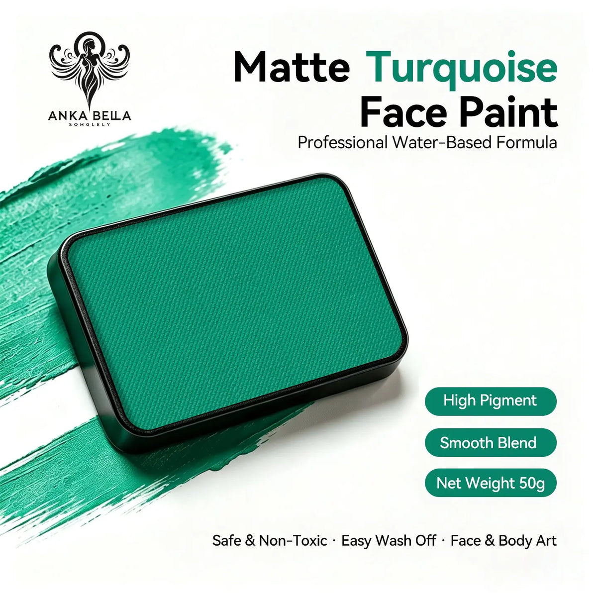 Anka Bella 50g matte turquoise face paint, water based smooth blend body paint