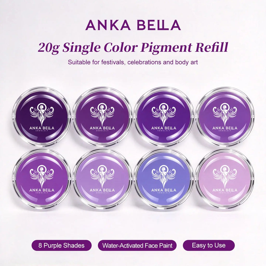 Anka Bella 8 shades purple 20g single color water activated face paint refill 