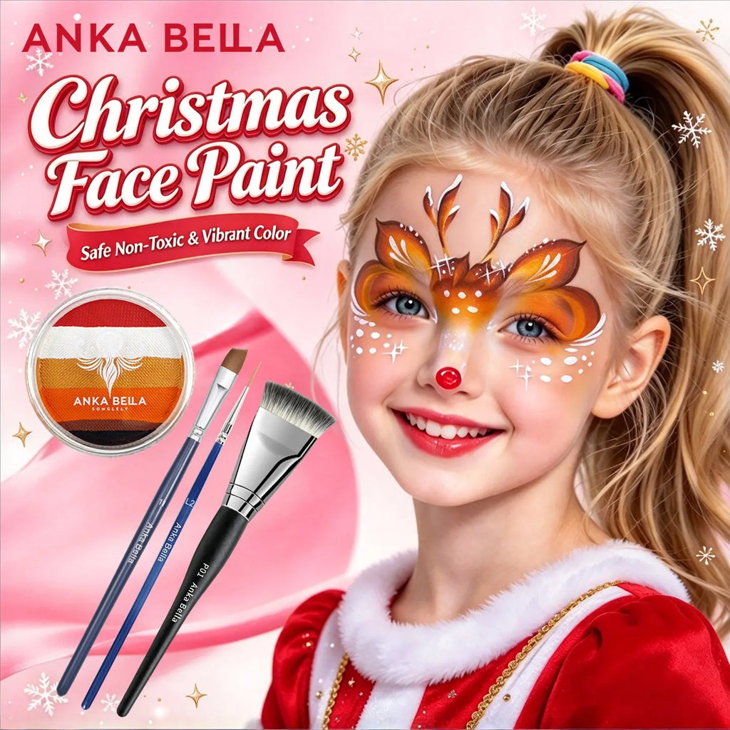 Anka Bella Christmas split cake face paint kit, safe non-toxic water based face paint for family holiday party makeup