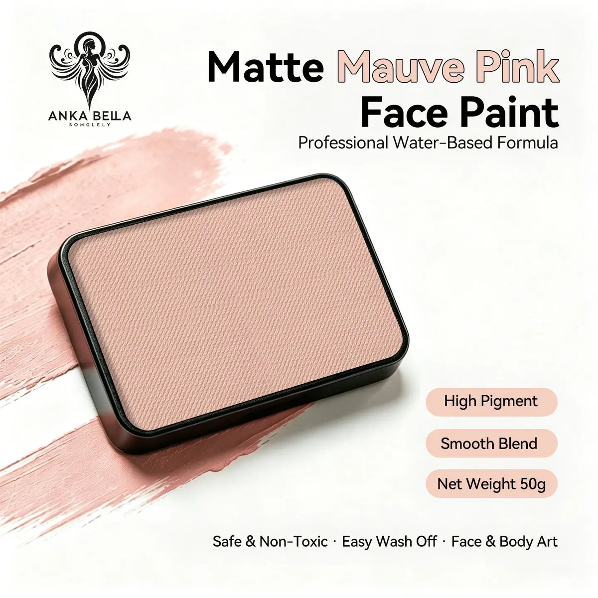 Anka Bella 50g matte mauve pink face paint, water based smooth blend body paint