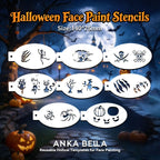 Full set Halloween face paint stencils collection, skeleton spider pirate patterns for party makeup