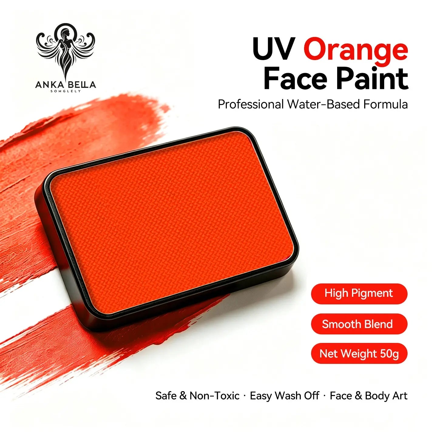 Anka Bella UV Orange solid face paint cake 50g water‑based professional face body art paint