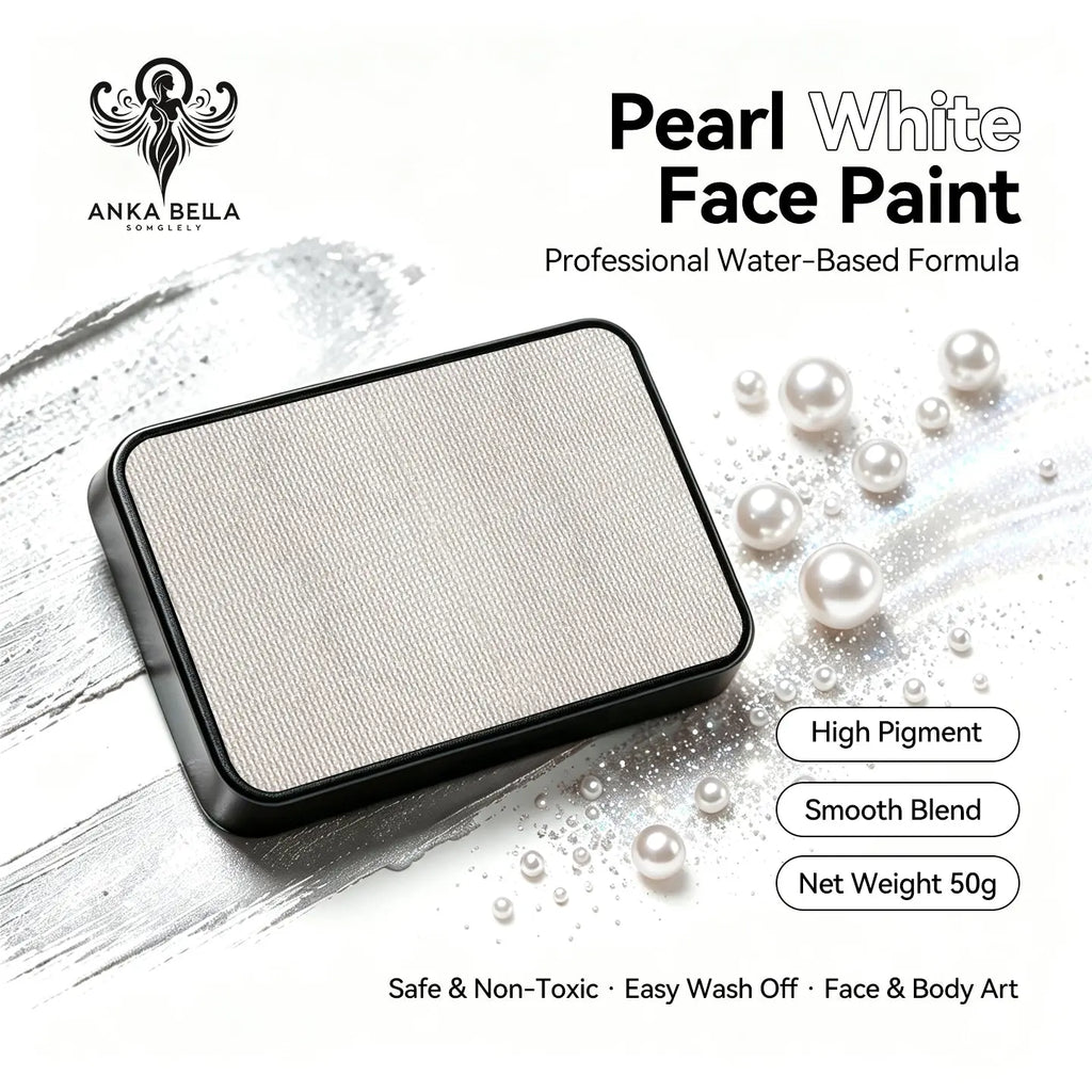 Anka Bella Pearl White solid face paint cake 50g water‑based professional face body art paint high pigment shimmer luminous pearl white