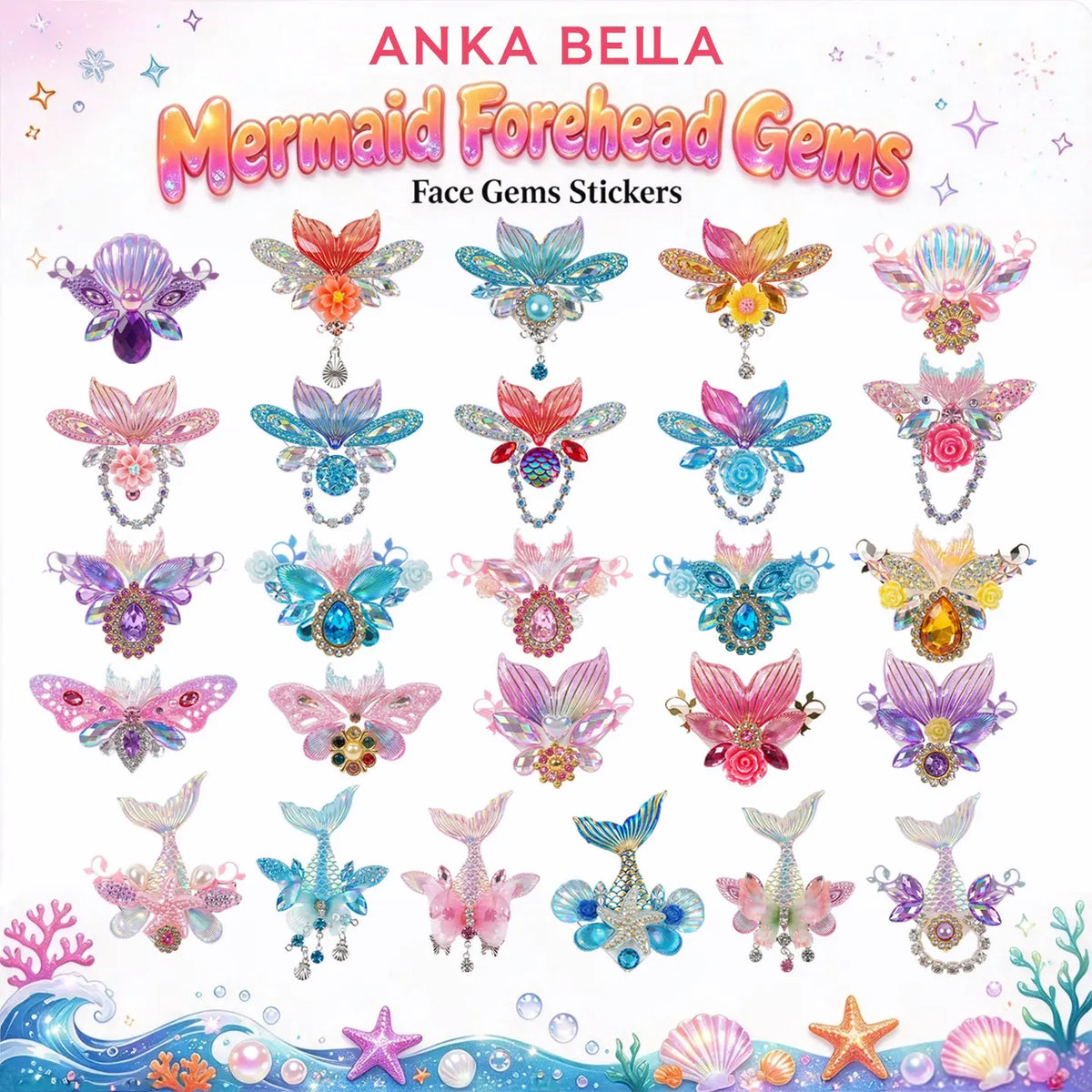 Anka Bella Mermaid forehead gems mixed designs, seashell mermaid tail starfish self adhesive face gems stickers