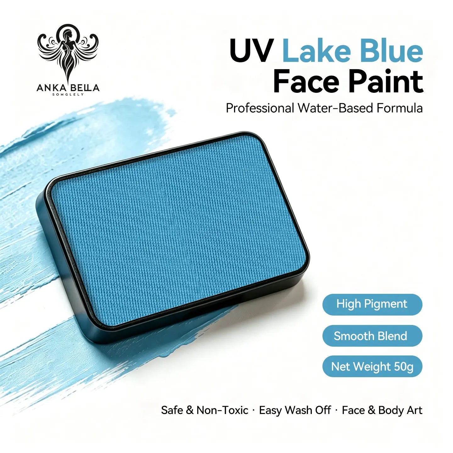 Anka Bella UV Lake Blue solid face paint cake 50g water‑based professional face body art paint