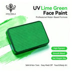 Anka Bella UV Lime Green solid face paint cake 50g, professional water-based high pigment neon lime green face and body art paint