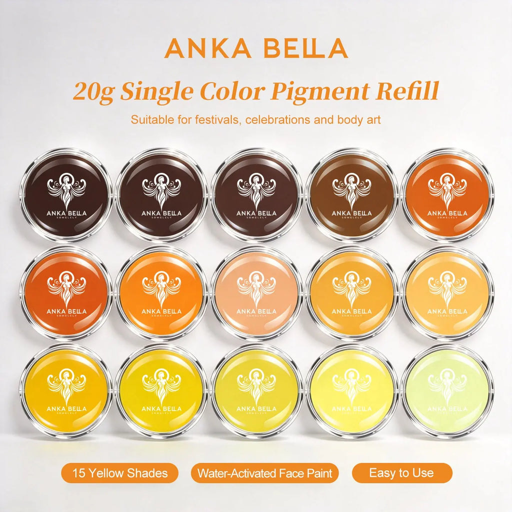 Anka Bella 20g single color yellow brown water activated face paint refill set