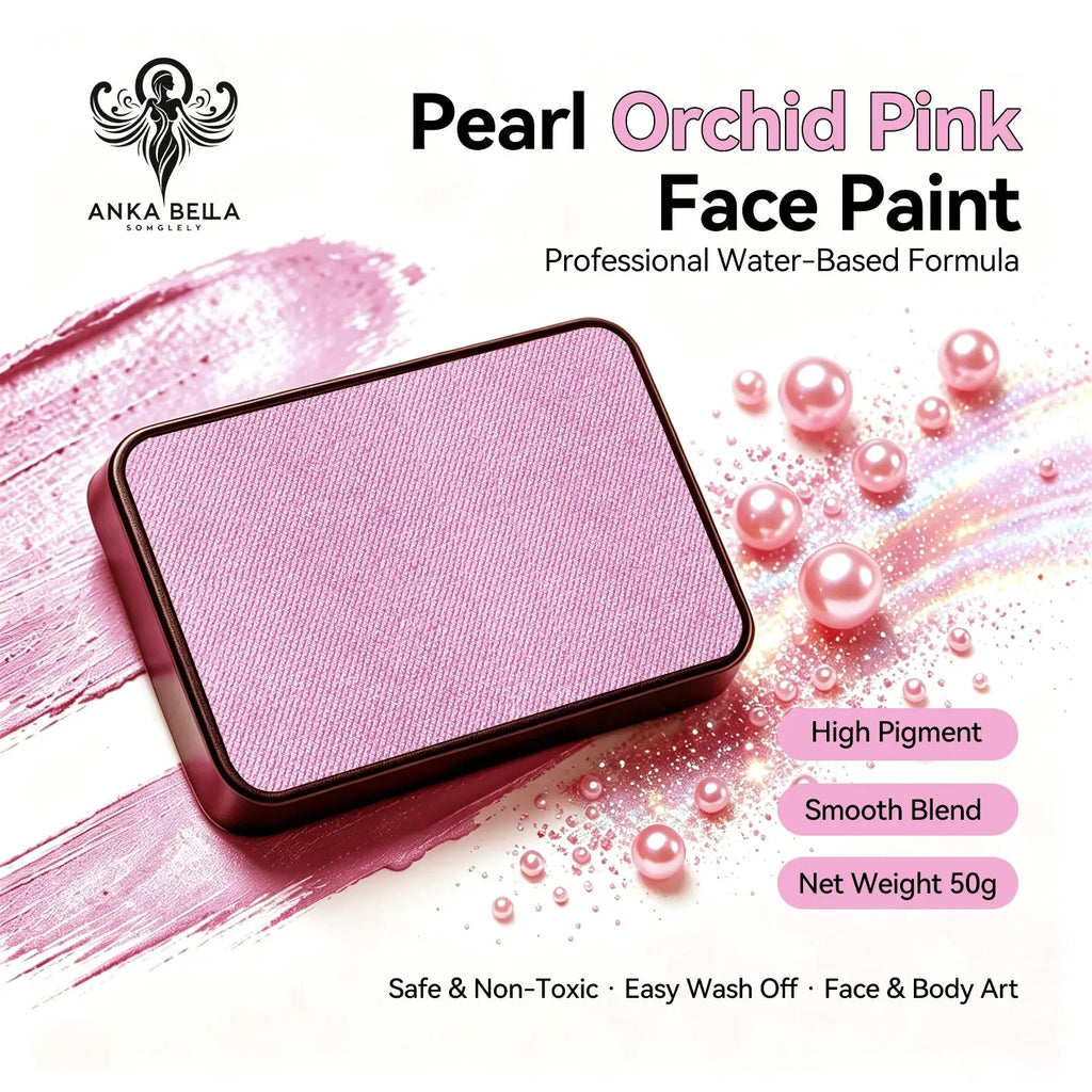 Anka Bella Pearl Orchid Pink solid face paint cake 50g, professional water-based high pigment shimmer soft orchid pink pearl face and body art paint