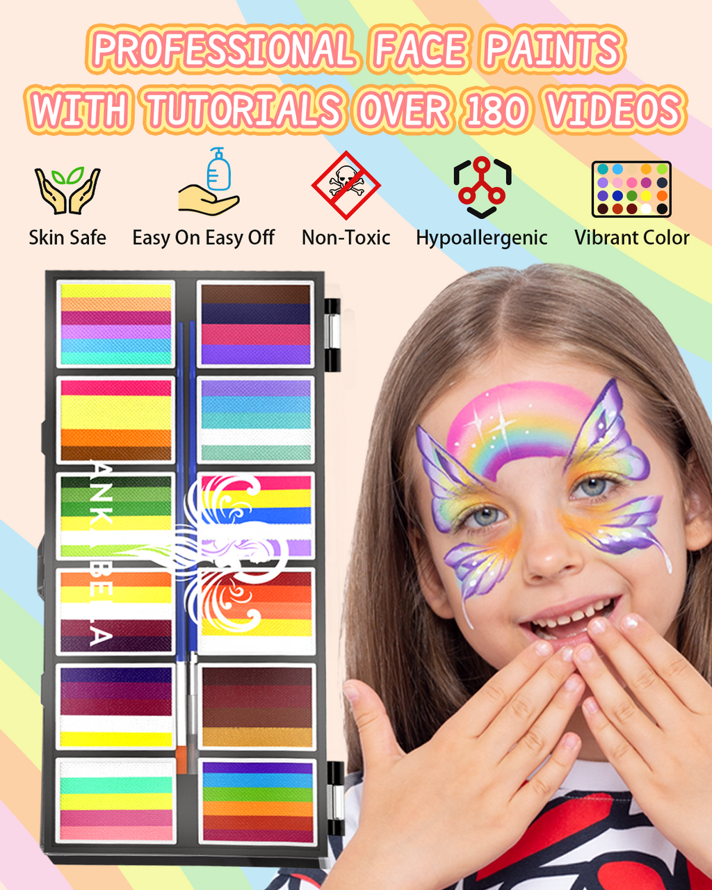 12-Color Kaleidoscope Face Paint Palette – Vibrant & Professional Body Art Set