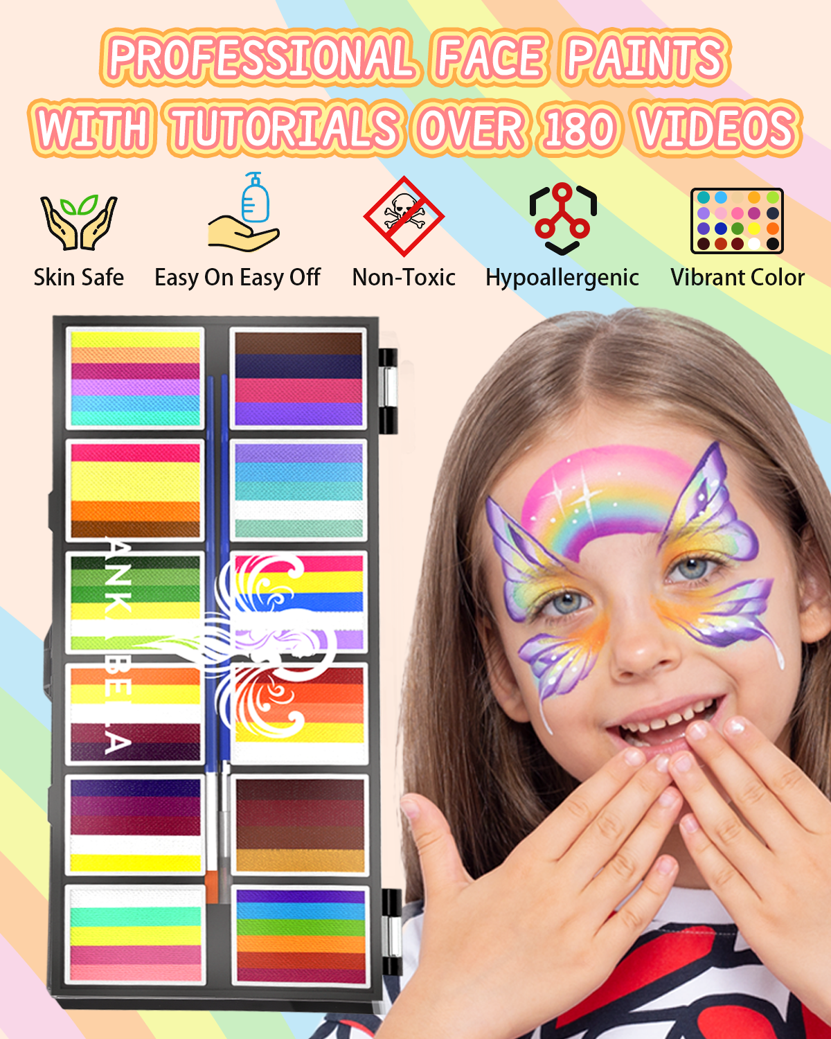 12-Color Kaleidoscope Face Paint Palette – Vibrant & Professional Body Art Set